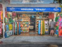 Tulum street mart  Roadside souvenir/convenience store in Eco-Hotel zone south of ruins at Tulum.